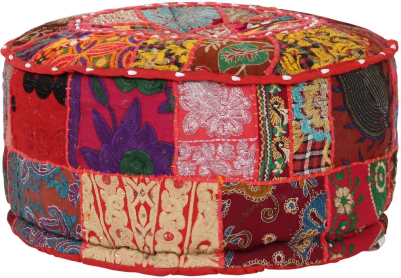 vidaXL Πουφ Patchwork Στρογγυλό Χειροποίητο Κόκκινο 40x20 εκ. Βαμβάκι N/A Κόκκινο