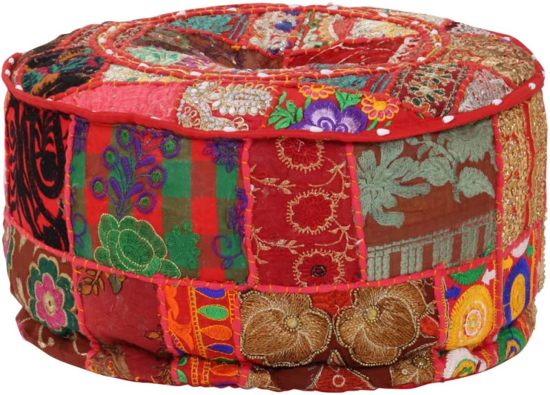 vidaXL Πουφ Patchwork Στρογγυλό Χειροποίητο Κόκκινο 40x20 εκ. Βαμβάκι N/A Κόκκινο