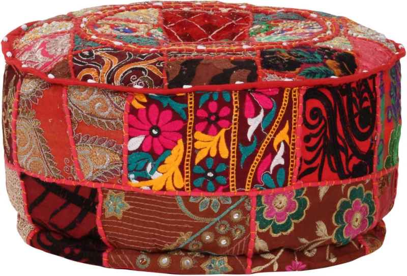 vidaXL Πουφ Patchwork Στρογγυλό Χειροποίητο Κόκκινο 40x20 εκ. Βαμβάκι N/A Κόκκινο