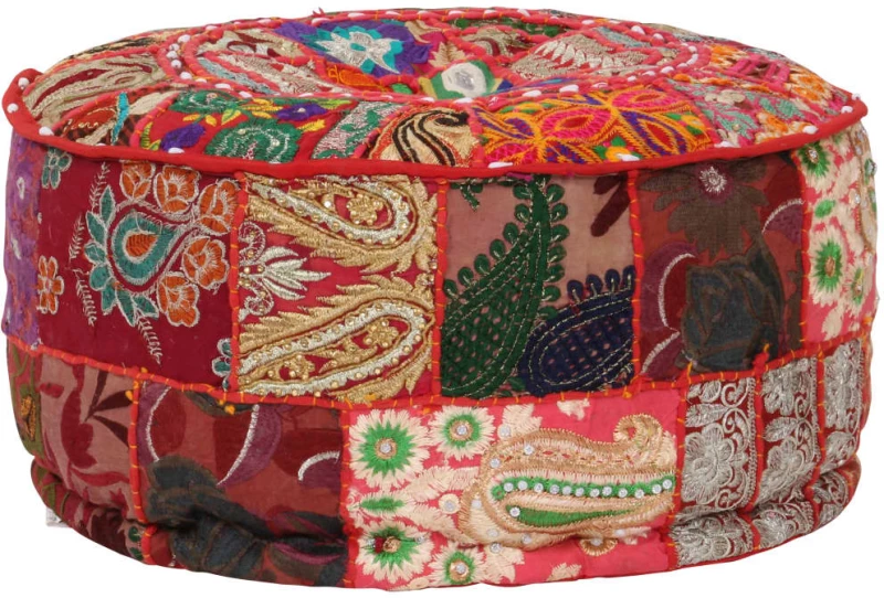 vidaXL Πουφ Patchwork Στρογγυλό Χειροποίητο Κόκκινο 40x20 εκ. Βαμβάκι N/A Κόκκινο