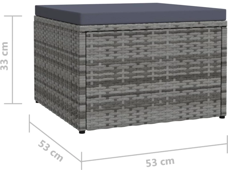 vidaXL Υποπόδιο Κήπου Γκρι από Συνθετικό Ρατάν με Μαξιλάρια N/A Γκρι