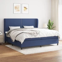 vidaXL Κρεβάτι Boxspring με Στρώμα Μπλε 200x200 εκ. Υφασμάτινο 200 x 200 cm Μπλε
