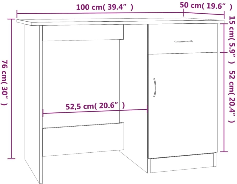 vidaXL Γραφείο Καπνιστή Δρυς 100x50x76 εκ. από Επεξεργασμένο Ξύλο N/A Καφέ