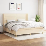 vidaXL Κρεβάτι Boxspring με Στρώμα Κρεμ 200x200 εκ. Υφασμάτινο 200 x 200 cm Κρεμ