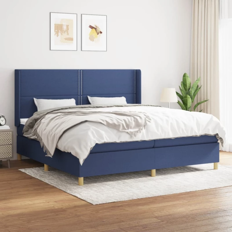 vidaXL Κρεβάτι Boxspring με Στρώμα Μπλε 200x200 εκ. Υφασμάτινο 200 x 200 cm Μπλε