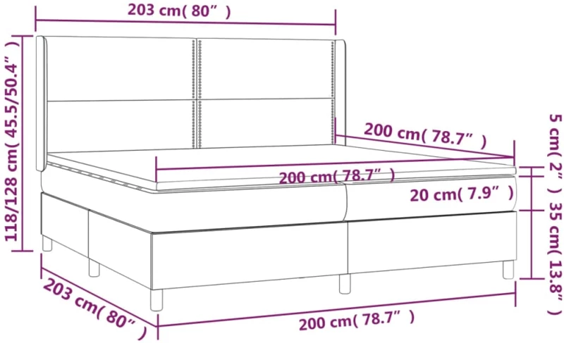 vidaXL Κρεβάτι Boxspring με Στρώμα Μπλε 200x200 εκ. Υφασμάτινο 200 x 200 cm Μπλε