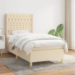 vidaXL Κρεβάτι Boxspring με Στρώμα Κρεμ 90x200 εκ.Υφασμάτινο 90 x 200 cm Κρεμ