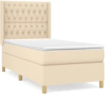 vidaXL Κρεβάτι Boxspring με Στρώμα Κρεμ 90x200 εκ.Υφασμάτινο 90 x 200 cm Κρεμ