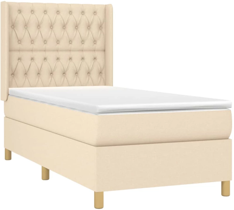 vidaXL Κρεβάτι Boxspring με Στρώμα Κρεμ 90x200 εκ.Υφασμάτινο 90 x 200 cm Κρεμ