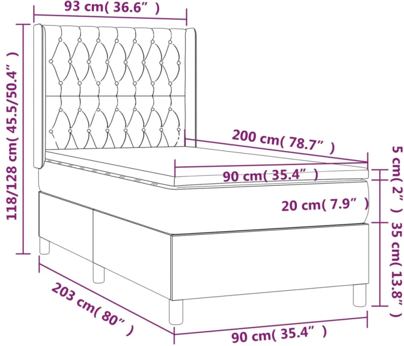 vidaXL Κρεβάτι Boxspring με Στρώμα Κρεμ 90x200 εκ.Υφασμάτινο 90 x 200 cm Κρεμ