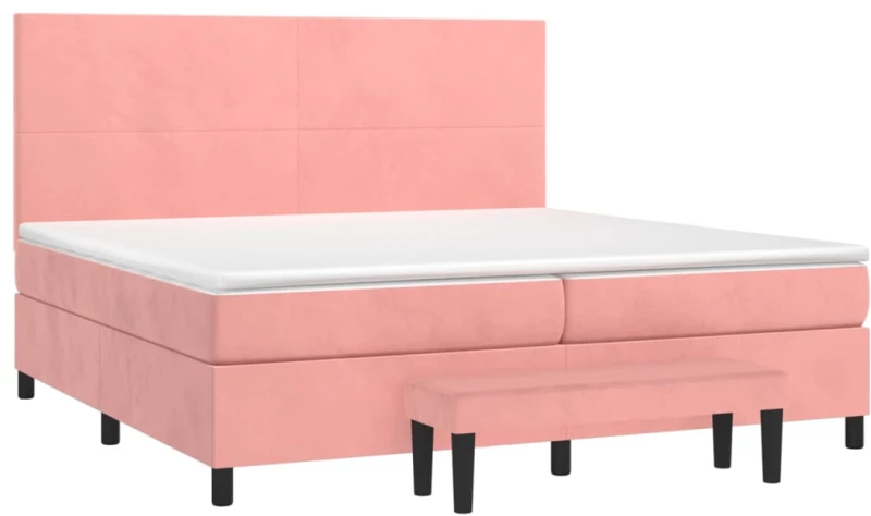 vidaXL Κρεβάτι Boxspring με Στρώμα Ροζ 200x200 εκ. Βελούδινο 200 x 200 cm Ροζ