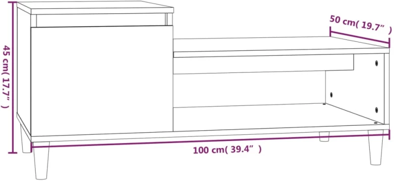 vidaXL Τραπεζάκι Σαλονιού Καφέ Δρυς 100x50x45 εκ. Επεξεργασμ. Ξύλο N/A Καφέ