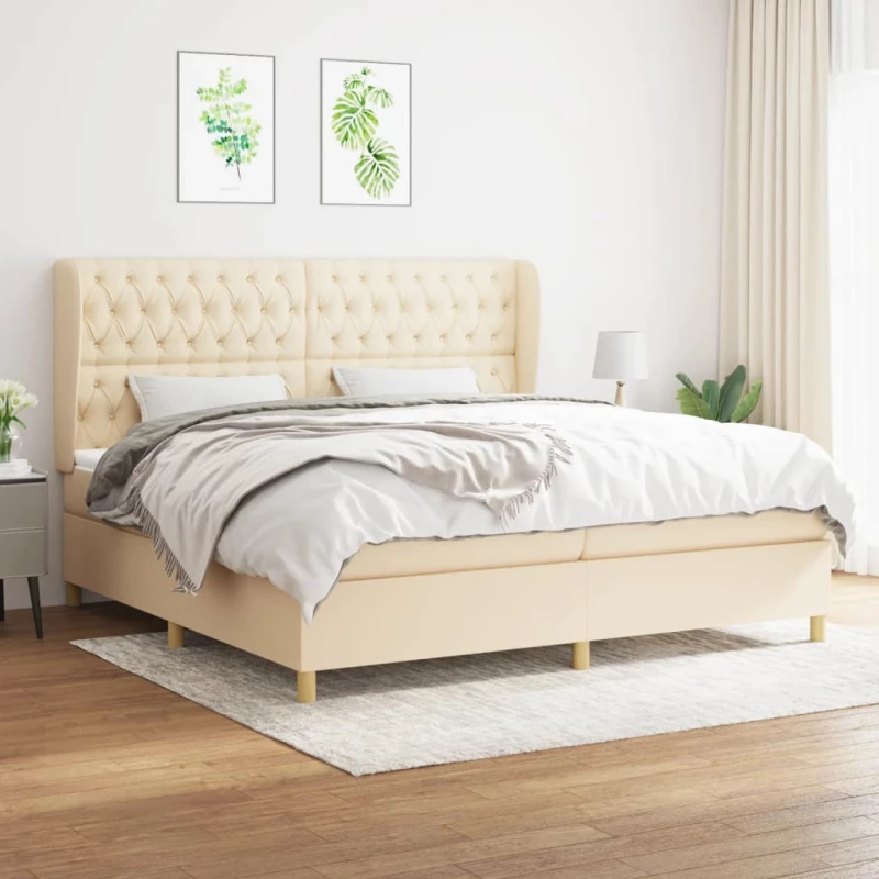vidaXL Κρεβάτι Boxspring με Στρώμα Κρεμ 200x200 εκ. Υφασμάτινο 200 x 200 cm Κρεμ