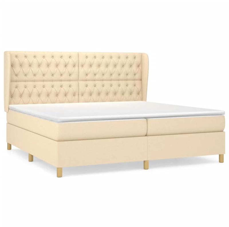 vidaXL Κρεβάτι Boxspring με Στρώμα Κρεμ 200x200 εκ. Υφασμάτινο 200 x 200 cm Κρεμ