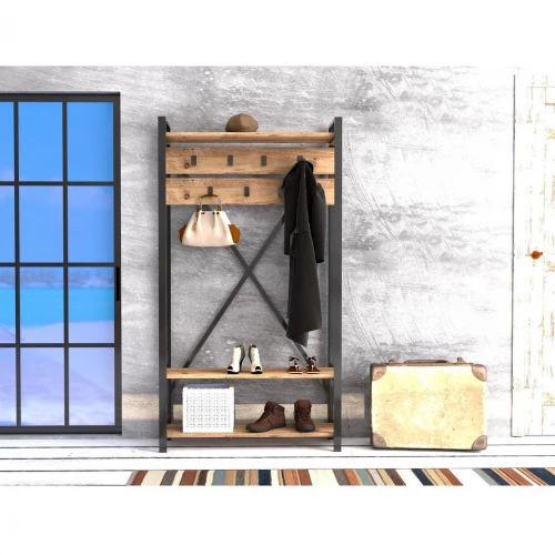 ΕΠΙΠΛΟ ΕΙΣΟΔΟΥ HM8943.01 NATURAL WOOD & ΜΑΥΡΟ  90x34x180 εκ. (Η τιμή αφορά το 1 τεμάχιο)