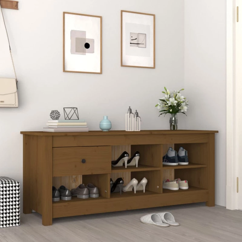 vidaXL Παπουτσοθήκη Μελί 110x38x45,5 εκ. από Μασίφ Ξύλο Πεύκου N/A Καφέ