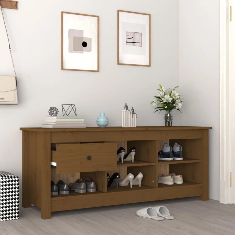 vidaXL Παπουτσοθήκη Μελί 110x38x45,5 εκ. από Μασίφ Ξύλο Πεύκου N/A Καφέ