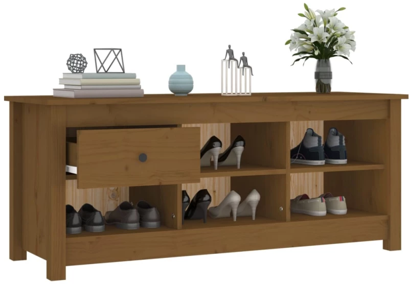 vidaXL Παπουτσοθήκη Μελί 110x38x45,5 εκ. από Μασίφ Ξύλο Πεύκου N/A Καφέ