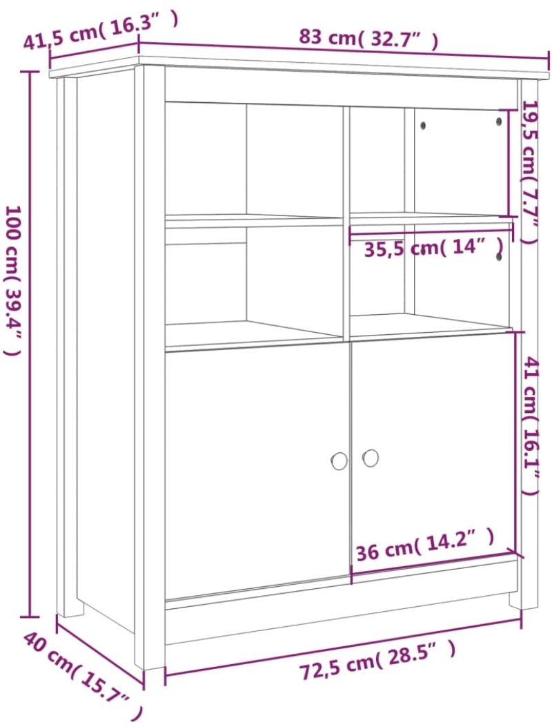 vidaXL Ντουλάπι Καφέ Μέλι 83x41,5x100 εκ. από Μασίφ Ξύλο Πεύκου N/A Καφέ