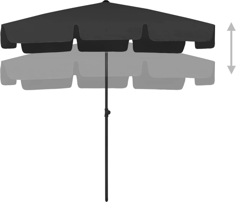 vidaXL Ομπρέλα Θαλάσσης Μαύρη 200 x 125 εκ. 200 x 125 cm Μαύρο