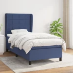 vidaXL Κρεβάτι Boxspring με Στρώμα Μπλε 90x200 εκ.Υφασμάτινο 90 x 200 cm Μπλε