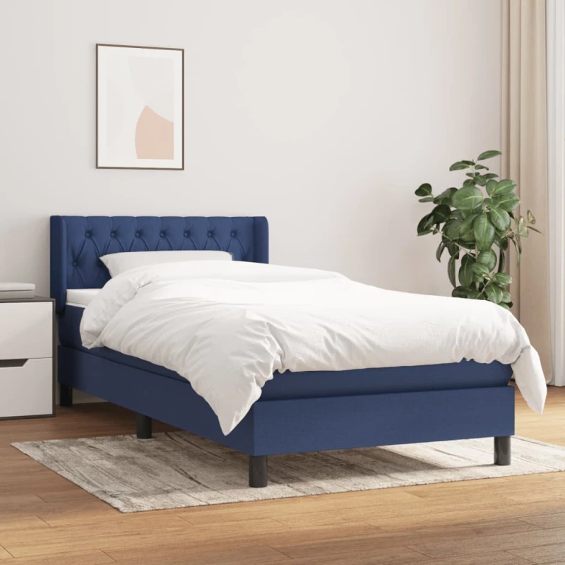 vidaXL Κρεβάτι Boxspring με Στρώμα Μπλε 100 x 200 εκ. Υφασμάτινο 100 x 200 cm Μπλε