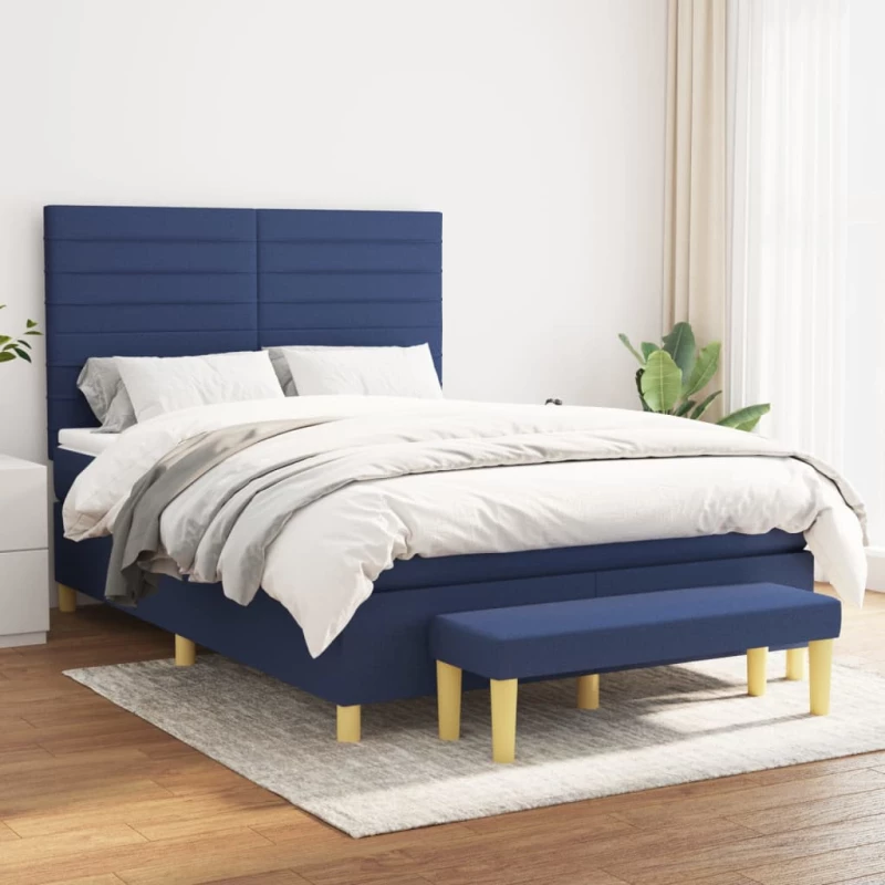vidaXL Κρεβάτι Boxspring με Στρώμα Μπλε 140x200 εκ. Υφασμάτινο 140 x 200 cm Μπλε