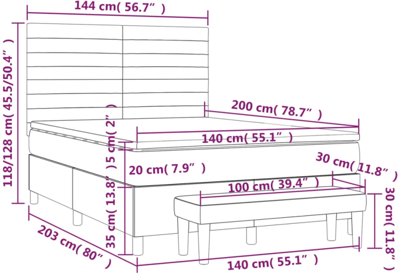 vidaXL Κρεβάτι Boxspring με Στρώμα Μπλε 140x200 εκ. Υφασμάτινο 140 x 200 cm Μπλε
