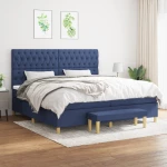 vidaXL Κρεβάτι Boxspring με Στρώμα Μπλε 200x200 εκ. Υφασμάτινο 200 x 200 cm Μπλε