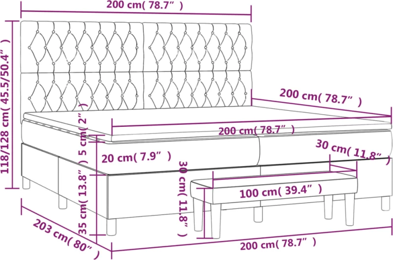 vidaXL Κρεβάτι Boxspring με Στρώμα Μπλε 200x200 εκ. Υφασμάτινο 200 x 200 cm Μπλε
