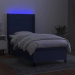 vidaXL Κρεβάτι Boxspring με Στρώμα & LED Μπλε 90x200 εκ. Υφασμάτινο 90 x 200 cm Μπλε