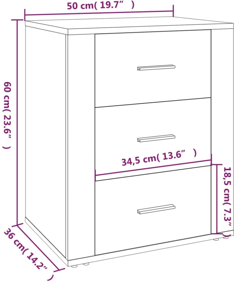 vidaXL Κομοδίνο Λευκό 50 x 36 x 60 εκ. από Επεξεργασμένο Ξύλο N/A Λευκό