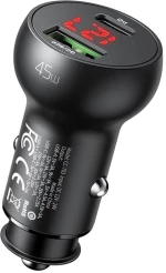 Mcdodo CC-7030 Car Charger USB + USB-C with Display 45W Black φορτιστής αυτοκινήτου με βολτόμετρο
