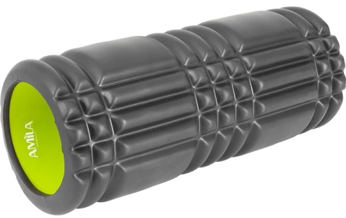 AMILA Foam Roller Plexus Φ14x33cm Μαύρο/Λάιμ