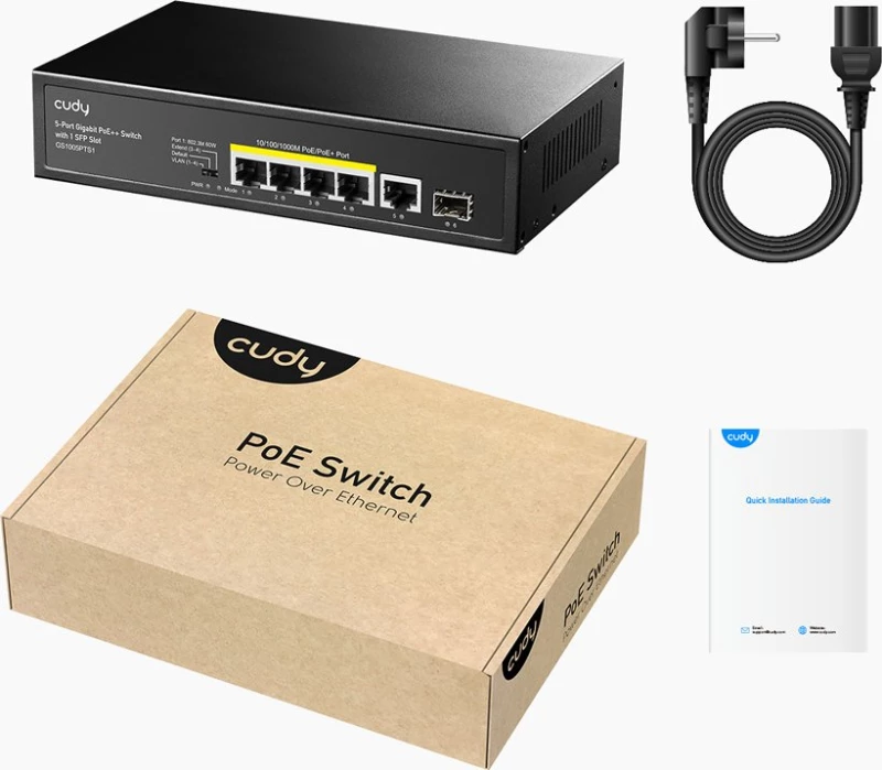 Cudy Poe+ Switch Gs1005Pts1, 5-Port Poe+, 1X Sfp, 120W, V1.0
