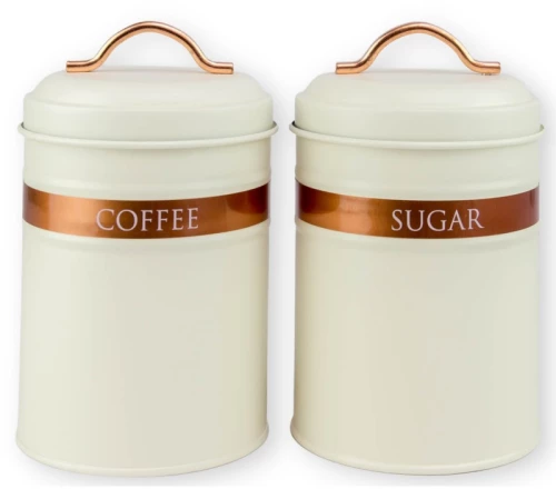 Σετ Στρογγυλά Μεταλλικά Δοχεία για Καφέ & Ζάχαρη 11.5x18.5cm Μπεζ Μπρονζέ