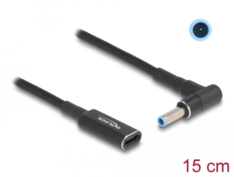 DELOCK καλώδιο τροφοδοσίας 60031  USB-C σε HP 4.5x 3.0mm  15cm  μαύρο