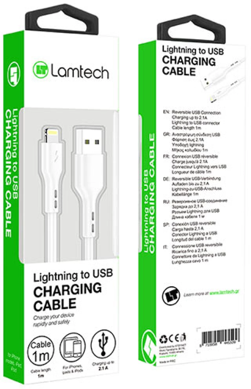 LAMTECH CHARGING CABLE iPhone 5/6/7 1m WHITE