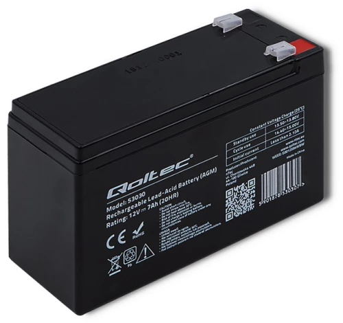 Qoltec 53030 AGM battery | 12V | 7Ah | max 105A