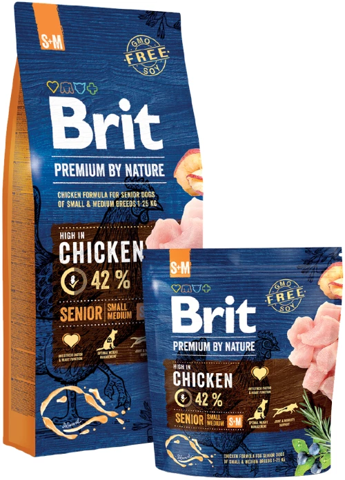 Brit Premium by Nature Senior S+M, Apple, Chicken, Corn- dry food for adult dogs of medium breeds 15 kg