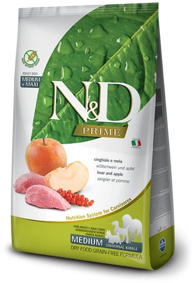 FARMINA N&D PRIME DOG WILD BOAR AND APPLE ADULT MEDIUM & MAXI  12 kg