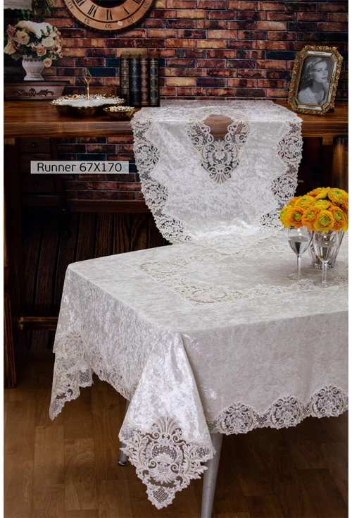 Runner 67x170cm με κέντημα και δαντέλα λευκό Liolios Home PLS-TB031