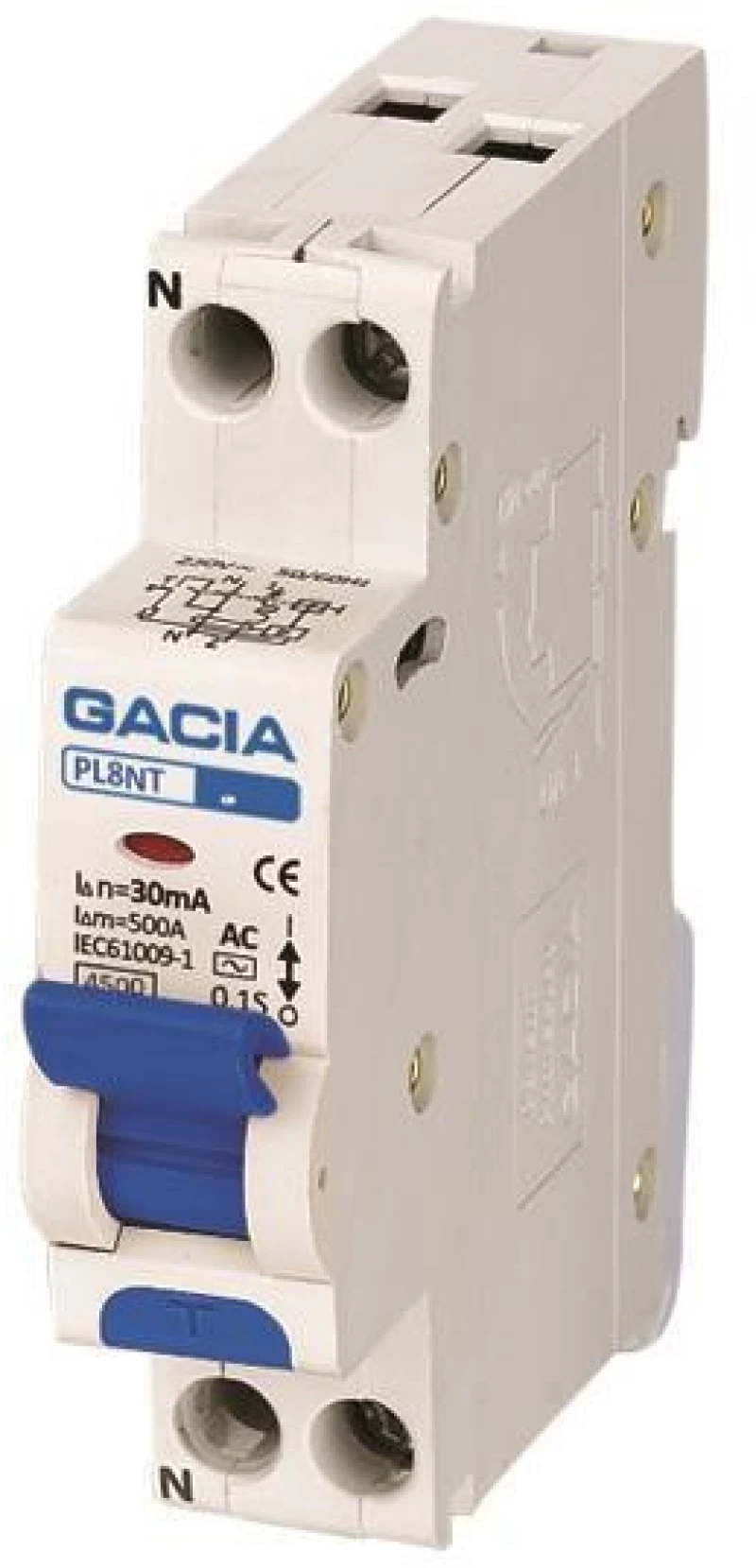 ΡΕΛΕ RCBO ΜΟΝΟΠΟΛΙΚΟ 20A 4,5kA 30mA 1P+N GACIA TYPE A - (500-43513)