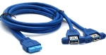 Καλώδιο USB 3.0 19pin Θηλυκό Σύνδεσης Μητρικής σε 2x USB 3.0 Θηλυκό (80cm) (Μαύρο) (OEM)
