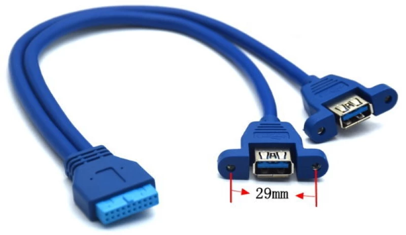 Καλώδιο USB 3.0 19pin Θηλυκό Σύνδεσης Μητρικής σε 2x USB 3.0 Θηλυκό (80cm) (Μαύρο) (OEM)