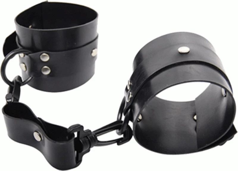 BDSM Δερμάτινες χειροπέδες με διπλό δέρμα 6cm/2,5cm και λουράκι