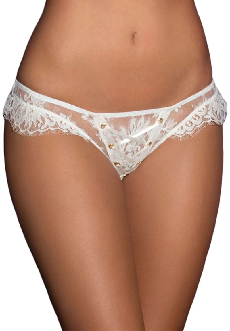 Plus Size White Ribbon Eyelashes Lace Panty
