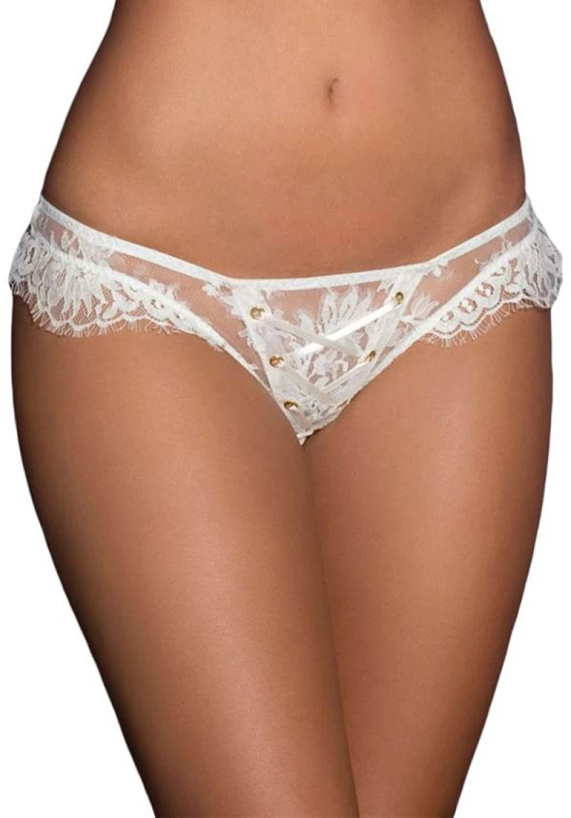 Plus Size White Ribbon Eyelashes Lace Panty