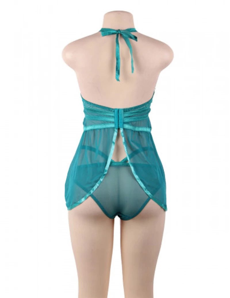 Plus Size Sensual Green Babydoll with Thong