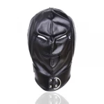 Bdsm Leather Hood with Sponge Earmuffs and mouth eyes zippers